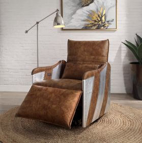 ACME Qalurne Power Recliner w/Swivel Function, 2-Tone Mocha Top Grain Leather & Aluminum 59942