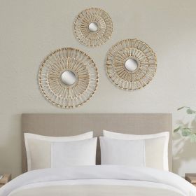 Round Natural Fiber and Mirror 3-piece Wall Decor Set