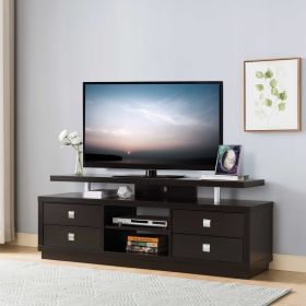 66" TV Stand with Four Drawers, Two Center Storage Shelves in Red Cocoa