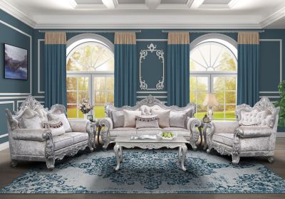 Melrose 3Pc Traditional Living room set in champagne with silver brush