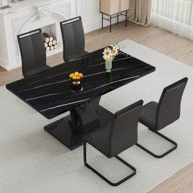 Table and chair set, modern dining table, black tabletop and black MDF leg table, soft and comfortable dining chair, perfect for dinner, meetings, hom