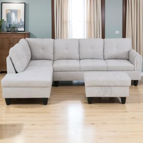 Modern Flannel Sectional Couch with Ottoman-Stylish,L-Shaped Design for Living Room-Large 3-Piece Sofa Set for Home or Office-Durable Flannel Material