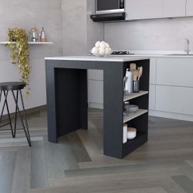 Kitchen Island Doyle, Three Side Shelves, Black Wengue and Ibiza Marble Finish