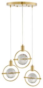 Hollywood Circle 3 Light Pendant, Integrated LED, Dimmable, Gold