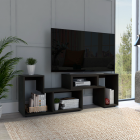 Extendable TV Stand Houston, Multiple Shelves, Black Wengue Finish