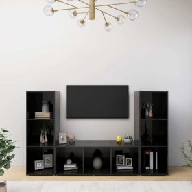 TV Cabinets 3 pcs High Gloss Black 42.1"x13.8"x14.6" Engineered Wood