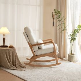 100*65*101cm High Back Belt Waist Pillow Log Color Solid Wood Armrest Backrest Seat Frame Iron Frame Indoor Rocking Chair/armchair dual use Off-White