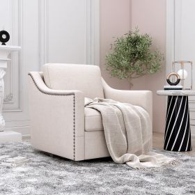 360 Degree Swivel Armchair Cotton linen skin-friendly fabric Ergonomic design Brass nail decorative armchair Living room chairs Bedroom chairs Living