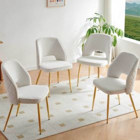 Off White Boucle Dining Chairs with Metal Legs and Hollow Back Upholstered Dining Chairs Set of 4