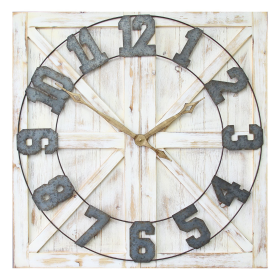 Stratton Home Decor Rustic Farmhouse 31" Square Distressed White Indoor Analog Wall Clock