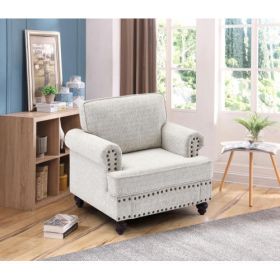 Chenille modern Upholstered Sofa Chair 1 Seater Couches with Nails and Armrests (White)