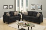 Living Room Furniture 2pc Sofa Set Black Polyfiber Sofa And Loveseat w pillows Cushion Couch