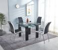 5 Pieces Modern dining set, Square Double-Layer Tempered Glass Dining Table with 4 Lattice Design Leatherette Dining Chair