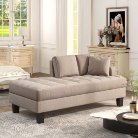 64" Deep Tufted Upholstered Textured Fabric Chaise Lounge,Toss Pillow included,Living room Bedroom Use,Warm Gray