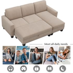 Reversible Sectional Couch with Storage Chaise L-Shaped Sofa for Apartment Sectional Set ,Sectional Sofa with Ottoman,Nailhead Textured Linen Fabric 3