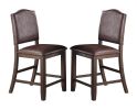 Classic Design Rustic Espresso Finish Faux Leather Set of 2pc High Chairs Dining Room Furniture Counter Height Chairs Foam Cushion Dining Room