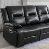 Home Theater Recliner Set Manual Recliner Chair with a LED Light Strip Two Built-in Cup Holders for Living Room,Bedroom, Black ,