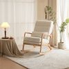 100*65*101cm High Back Belt Waist Pillow Log Color Solid Wood Armrest Backrest Seat Frame Iron Frame Indoor Rocking Chair/armchair dual use Off-White