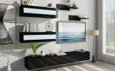 ON-TREND Wall Mount Floating TV Stand with Four Media Storage Cabinets and Two Shelves, Modern High Gloss Entertainment Center for 95+ Inch TV, 16-col