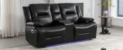 Home Theater Recliner Set Manual Recliner Chair with a LED Light Strip Two Built-in Cup Holders for Living Room,Bedroom, Black ,