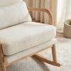 100*65*101cm High Back Belt Waist Pillow Log Color Solid Wood Armrest Backrest Seat Frame Iron Frame Indoor Rocking Chair/armchair dual use Off-White