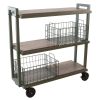 3 Tier Cart, Interchangeable Baskets and Shelves, Caster Wheels, Powder Coated Metal in Green