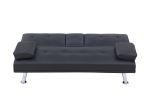 Black Leather Multifunctional Double Folding Sofa Bed for Office with Coffee Table