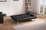 Black Leather Multifunctional Double Folding Sofa Bed for Office with Coffee Table