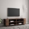 TV Stand for TVs up to 65-Inch Flat Screen; Mid-Century Modern Entertainment Center with 8 Open Shelves; Universal TV Storage Cabinet for Living Room