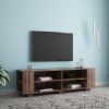 TV Stand for TVs up to 65-Inch Flat Screen; Mid-Century Modern Entertainment Center with 8 Open Shelves; Universal TV Storage Cabinet for Living Room