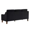 Modern 3 Piece seat Sofa Couch with Scooped Armrest/Wood legs,Upholstered Velvet 3-seat Sofa with Removable Cushions for Livingroom Bedroom,Black