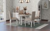 TREXM 5-Piece Farmhouse Dining Table Set Wood Round Extendable Dining Table and 4 Upholstered Dining Chairs (Oak Natural Wood + Antique White)