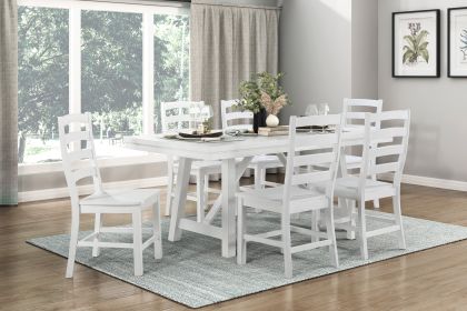 Modern Contemporary White Finish 7pc Set Dining Table and 6 Side Chairs Set Wooden Kitchen Dining Furniture Casual Style