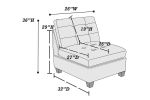 Modular Sectional 6pc Set Living Room Furniture L-Sectional Gray Linen Like Fabric Tufted Nail heads 2x Corner Wedge 2x Armless Chairs and 2x Ottomans