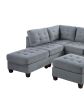 Contemporary Modular Sectional 7pc Set Living Room Furniture Corner L-Sectional Gray Linen Like Fabric Tufted Nail heads 2x Corner Wedge 3x Armless Ch