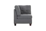 Modular Sectional 6pc Set Living Room Furniture L-Sectional Gray Linen Like Fabric Tufted Nail heads 2x Corner Wedge 2x Armless Chairs and 2x Ottomans