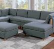 Living Room Furniture 8pc Sectional Sofa Set Steel Dorris Fabric Couch 3x Wedges 3x Armless Chair And 2x Ottomans