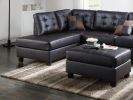 Contemporary Sectional Sofa Espresso Faux Leather Cushion Tufted Reversible 3pc Sectional Sofa L/R Chaise Ottoman Living Room Furniture