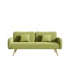 70.47" Green Fabric Double Sofa with Split Backrest and Two Throw Pillows,Suitable for living room, apartment, home office