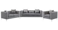 Lorreto Gray Velvet Fabric Sofa Loveseat Chair Living Room Set