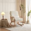 100*65*101cm High Back Belt Waist Pillow Log Color Solid Wood Armrest Backrest Seat Frame Iron Frame Indoor Rocking Chair/armchair dual use Off-White