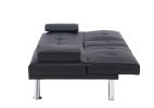 Black Leather Multifunctional Double Folding Sofa Bed for Office with Coffee Table