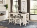 Antique White Finish 5pc Counter Height Set Multifunctional Counter Height Table with 4 Stools Brown Fabric Upholstered Nailhead Trim Dining Room Furn