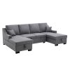 Upholstery Sleeper Sectional Sofa with Double Storage Spaces;  2 Tossing Cushions