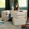 Jaxx Zipline Convertible Sleeper Loveseat & Ottomans, Textured Microvelvet - Ivory