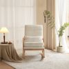 100*65*101cm High Back Belt Waist Pillow Log Color Solid Wood Armrest Backrest Seat Frame Iron Frame Indoor Rocking Chair/armchair dual use Off-White