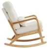 100*65*101cm High Back Belt Waist Pillow Log Color Solid Wood Armrest Backrest Seat Frame Iron Frame Indoor Rocking Chair/armchair dual use Off-White