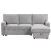 U_STYLE Upholstery Sleeper Sectional Sofa with Storage Space, USB port, 2 cup holders on Back Cushions