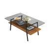 Rectangle Coffee Table, Tempered Glass Tabletop with Black Metal Legs, Modern Table for Living Room , Gray Glass