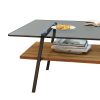 Rectangle Coffee Table, Tempered Glass Tabletop with Black Metal Legs, Modern Table for Living Room , Gray Glass